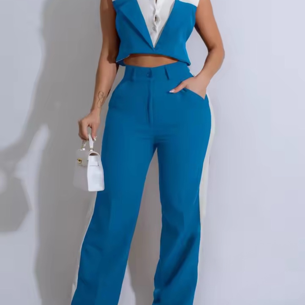 Elegant Women's Blue Two-Piece Set